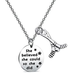 FUSTMW Hockey Charm Necklace She Believed She Could So She Did Ice Hockey Players Inspirational Gift Hockey Jewelry Gifts for Her