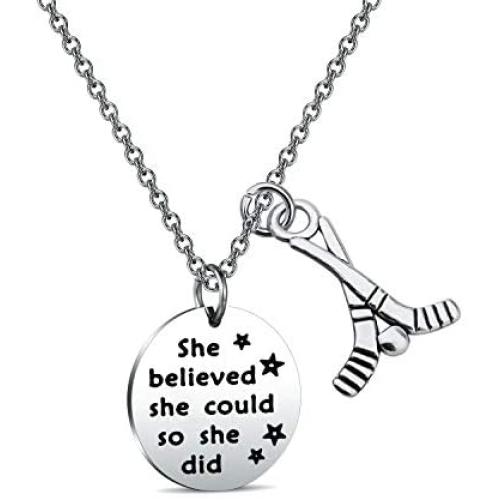FUSTMW Hockey Charm Necklace She Believed She Could So She Did Ice Hockey Players Inspirational Gift Hockey Jewelry Gifts for Her