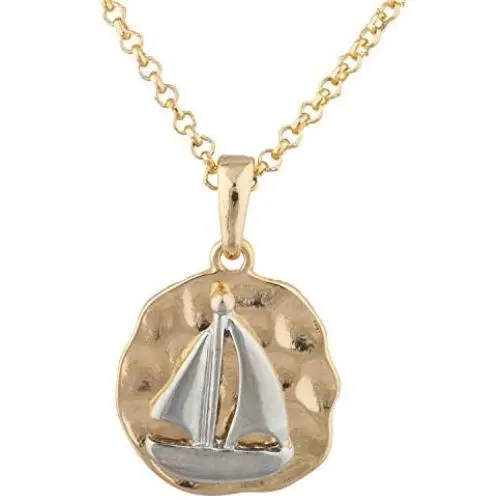 Lux Accessories Goldtone Circle Plated Silvetone Engraved Boat Chain Necklace Lux Accessories Goldtone Circle Plated Silvetone Engraved Boat Chain Necklace