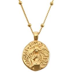 MyNameNecklace Engraved Coin Necklace in Gold Plating with Classic Symbols - Virgin Mary - Jesus Christ - Aphrodite - Hygieia - Hestia - Goddess - Hygieia - Goddess of Health
