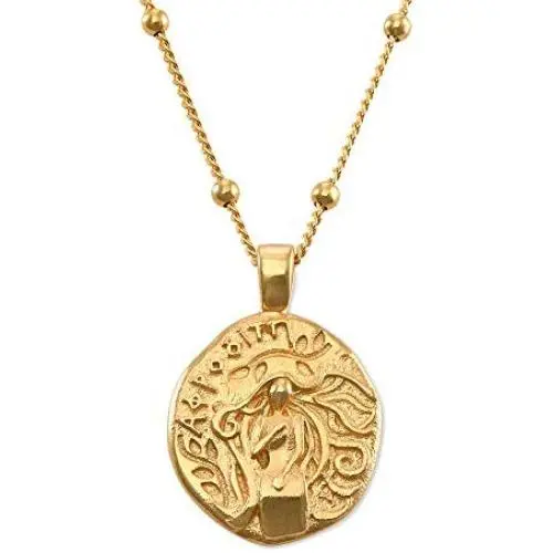 MyNameNecklace Engraved Coin Necklace in Gold Plating with Classic Symbols - Virgin Mary - Jesus Christ - Aphrodite - Hygieia - Hestia - Goddess - Hygieia - Goddess of Health