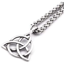 GUNGNEER Stainless Steel Silvertone Celtic Knot Triquetra Chain Pendant Necklace Trinity Eternal Jewelry Men Women