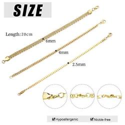 CASSIECA 3PCS Stainless Steel Chain Bracelets Set for Women Men Cuban Cube Bead Chain Bracelet Beaded Link Chain Bracelet Cable Bracelets Jewelry Gifts, Gold Silver Tone