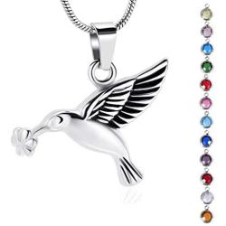 memorial jewelry Birthstone Personalized Hummingbird Cremation Urn Necklace Pendant Ashes Jewelry