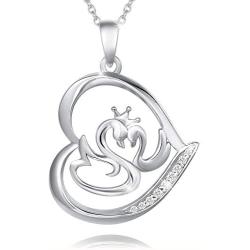 Agvana Mother Daughter Animal Necklace for Mom Grandma Sterling Silver CZ Mother and Child Love Heart Dainty Pendant Necklace Birthday Jewelry for Women Girls Daughter with Jewelry Box