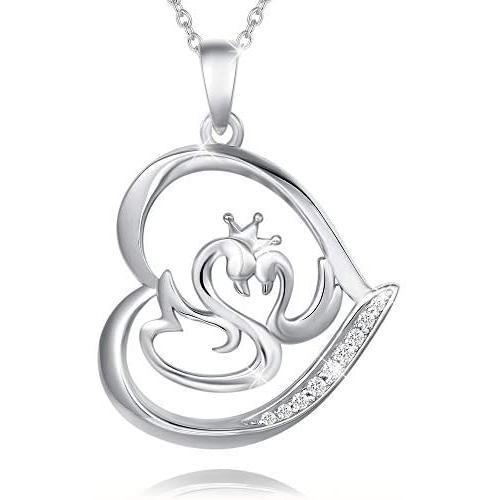 Agvana Mother Daughter Animal Necklace for Mom Grandma Sterling Silver CZ Mother and Child Love Heart Dainty Pendant Necklace Birthday Jewelry for Women Girls Daughter with Jewelry Box