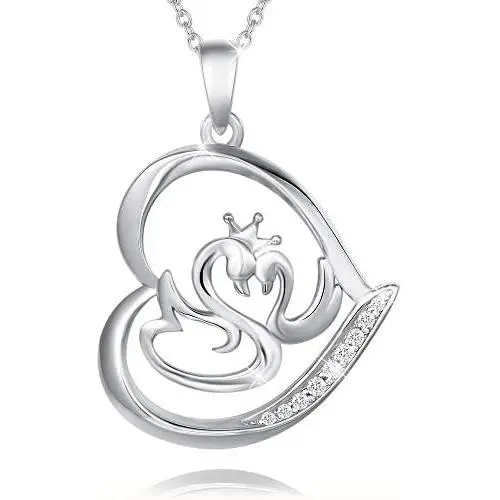 Agvana Mother Daughter Animal Necklace for Mom Grandma Sterling Silver CZ Mother and Child Love Heart Dainty Pendant Necklace Birthday Jewelry for Women Girls Daughter with Jewelry Box