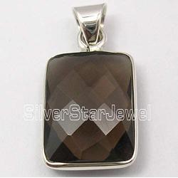 SilverStarJewel 925 Stamp Sterling Silver Smoky Quartz Necklace Pendant 1.1''