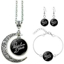 Panic! at The Disco Band Logo Moon Pendant Necklace, Earrings, Bracelet, Charms Gift (A)