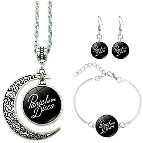 Panic! at The Disco Band Logo Moon Pendant Necklace, Earrings, Bracelet, Charms Gift (A) Panic! at The Disco Band Logo Moon Pendant Necklace, Earrings, Bracelet, Charms Gift (A)