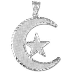 Middle Eastern Jewelry Sterling Silver Islamic Charm Crescent Moon and Star Pendant