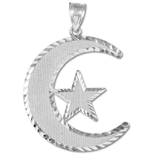 Middle Eastern Jewelry Sterling Silver Islamic Charm Crescent Moon and Star Pendant