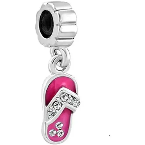 Q&Locket Dangle Rose Pink &White Beach Flip Flop Charm Bead for Bracelet Q&Locket Dangle Rose Pink &White Beach Flip Flop Charm Bead for Bracelet