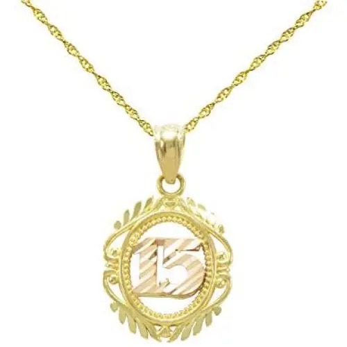 Pyramid Jewelry 14K Two Tone Gold 15 Anos Quinceanera Pendant Necklace Pyramid Jewelry 14K Two Tone Gold 15 Anos Quinceanera Pendant Necklace