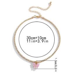 Jeairts Butterfly Necklace Gold Crystal Choker Necklaces Short Fashion Minimalist Pendant Necklace Chain Jewelry for Women and Girls