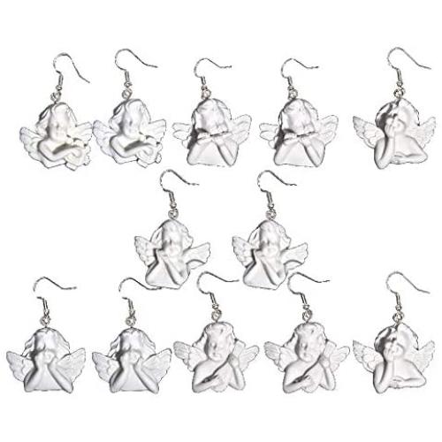 6 Pairs Cute Cupid Angel Dangle Earring Vintage Angel Drop Earrings Punk Jewelry for Cool Women Girl Friendship Gifts