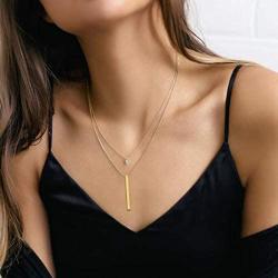 Simple Bar Necklace Personalized Name Date Jewelry 925 Sterling Silver Chain Mantra Message Engravable Vertical Bar Pendant Necklace for Women Girls, with Gift Box