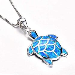 SLVIEKAE Sterling Silver Opal Sea Turtle Necklaces Pendant Earrings Jewelry Sets Health and Longevity Mom Gifts