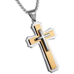 HZMAN Fashion Polished Diverse Men and Women Religious Cross Christian Stainless Steel Necklace Pendant 22+2 Inch Chain