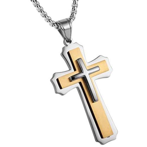 HZMAN Fashion Polished Diverse Men and Women Religious Cross Christian Stainless Steel Necklace Pendant 22+2 Inch Chain