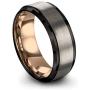 Midnight Rose Collection Tungsten Wedding Band Ring 8mm for Men Women 18k Rose Yellow Gold Plated Step Bevel Edge Black Grey Brushed Polished