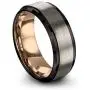 Midnight Rose Collection Tungsten Wedding Band Ring 8mm for Men Women 18k Rose Yellow Gold Plated Step Bevel Edge Black Grey Brushed Polished
