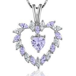 Heart-Necklace for Women, 925 Sterling Silver Love Birthstone-Pendant, Crystal Gemstone Jewelry Gift