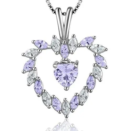 Heart-Necklace for Women, 925 Sterling Silver Love Birthstone-Pendant, Crystal Gemstone Jewelry Gift Heart-Necklace for Women, 925 Sterling Silver Love Birthstone-Pendant, Crystal Gemstone Jewelry Gift