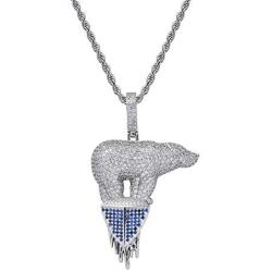 Moca Jewelry Iced Out Glacier Polar Bear Pendant 18K Gold Plated Chain Bling CZ Simulated Diamond Hip Hop Necklace for Men Women