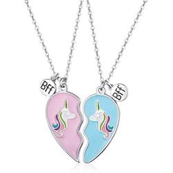 2 Pieces Unicorn Half Heart BFF Necklace Friend Necklace for Friendship Birthday Gifts