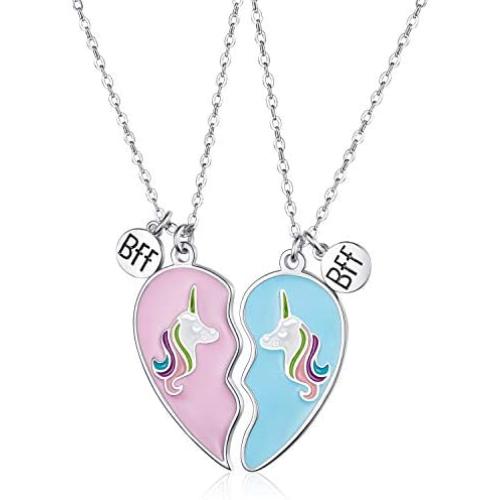 2 Pieces Unicorn Half Heart BFF Necklace Friend Necklace for Friendship Birthday Gifts