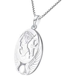 JO WISDOM Nefertiti Necklace,925 Sterling Silver Egypt Queen Nefertiti Pendant Necklace,Ankh Cross Jewelry for Women