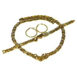 SPARKLE XOXO Gold Tone I Love You Hugs and Kisses Stainless Steel Stampato Necklace Bracelet Earrings Set Gold Tone 18 Inches Length Round Hoops