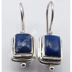 SilverStarJewel 925 Sterling Silver Natural Rectangle Cabochon Lapis Lazuli Earrings 2.5 cm