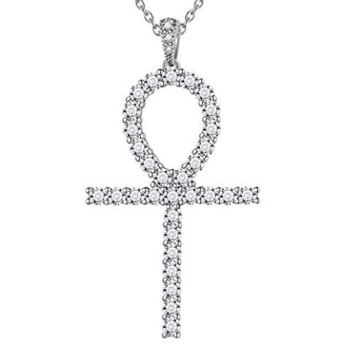 Egyptian Ankh Earrings Cubic Zirconia Iced Out Ankh Cross Earrings for Mens Women 925 Sterling Silver/Black Metal/18K Gold Plated Key of Life Dangle Drop Earrings Amulet Symbol Religious Jewelry