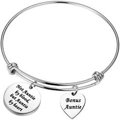 POTIY Aunt Bracelet Aunt Adjustable Bracelet Jewelry Aunt Gift Not Auntie by Blood But Auntie by Heart Birthday Gift for Auntie from Nephew Niece