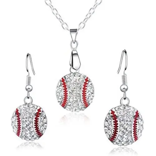 Baseball Pendant Necklace & Dangle Earrings Jewelry Set Sport Clear Crystal Fashion Jewelry (Silver earrings+necklace) Baseball Pendant Necklace & Dangle Earrings Jewelry Set Sport Clear Crystal Fashion Jewelry (Silver earrings+necklace)