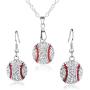 Baseball Pendant Necklace & Dangle Earrings Jewelry Set Sport Clear Crystal Fashion Jewelry (Silver earrings+necklace)
