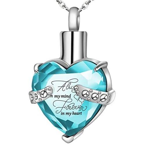 XIUDA Birthstone Crystal Urn Necklace Heart Memorial Keepsake Pendant Ash Holder Cremation Jewelry for Ashes