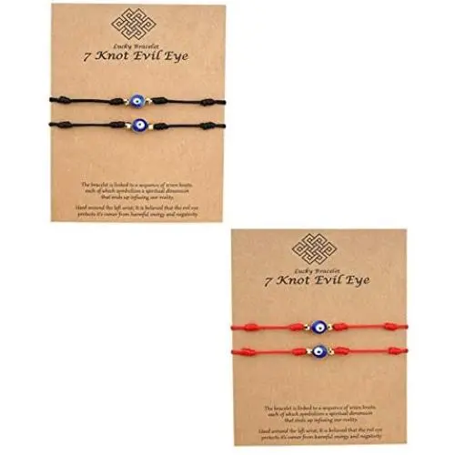 4Pcs Lucky 7 Knots Red String Evil Eye Bracelet Handmade Adjustable Rope Corded Braide Amulet Protection Bracelet for Women Men Boy Girl Good Luck Message Card Friendship Jewelry Gift 4Pcs Lucky 7 Knots Red String Evil Eye Bracelet Handmade Adjustable Rope Corded Braide Amulet Protection Bracelet for Women Men Boy Girl Good Luck Message Card Friendship Jewelry Gift