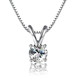 AINUOSHI 1 Carat Sterling Silver Round Cut Cubic Zirconia Solitaire Pendant Necklace