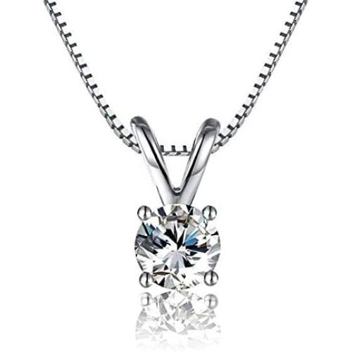 AINUOSHI 1 Carat Sterling Silver Round Cut Cubic Zirconia Solitaire Pendant Necklace