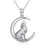 CHENGHONG Wolf Necklace for Women 925 Sterling Silver Crescent Moon Necklace Viking Pendant Wolf Moon Jewelry Gifts for Girls Men Teen