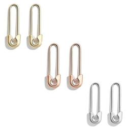 Safety Pin Earrings Set Gothic White Crystal CZ Earrings Punk Hip Hop Ear Cuff Cartilage Hoop Earrings Rhinestone Safety Pin Clip on Earrings Set for Women Female Jewelry