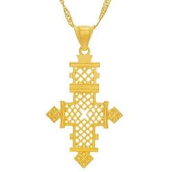 Ethiopia Eritrean Gold Color Cross Pendant Necklace for Women Men African Jewelry Gifts