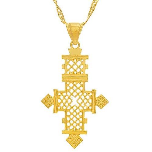 Ethiopia Eritrean Gold Color Cross Pendant Necklace for Women Men African Jewelry Gifts
