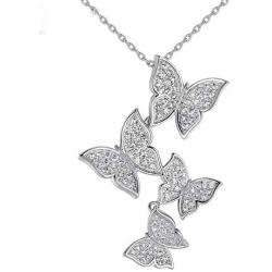 XINSHUN Real 925 Sterling Silver Long Zircon Butterfly Necklaces Pendant Fashion Sterling Silver Jewelry Statement Chain Necklace for Women Ladies Girls Gifts