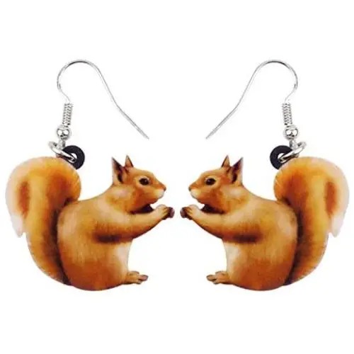NEWEI Acrylic Cartoon Gold Squirrel Earrings Dangle Drop For Women Kids Animal Ornaments Jewelry Gift Charm