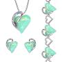 Leafael Infinity Love Crystal Heart Bundle Jewelry Set Opal Jade Green Healing Stone for Luck Gifts for Women Necklace Earrings Bracelet, Silver-tone