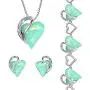 Leafael Infinity Love Crystal Heart Bundle Jewelry Set Opal Jade Green Healing Stone for Luck Gifts for Women Necklace Earrings Bracelet, Silver-tone